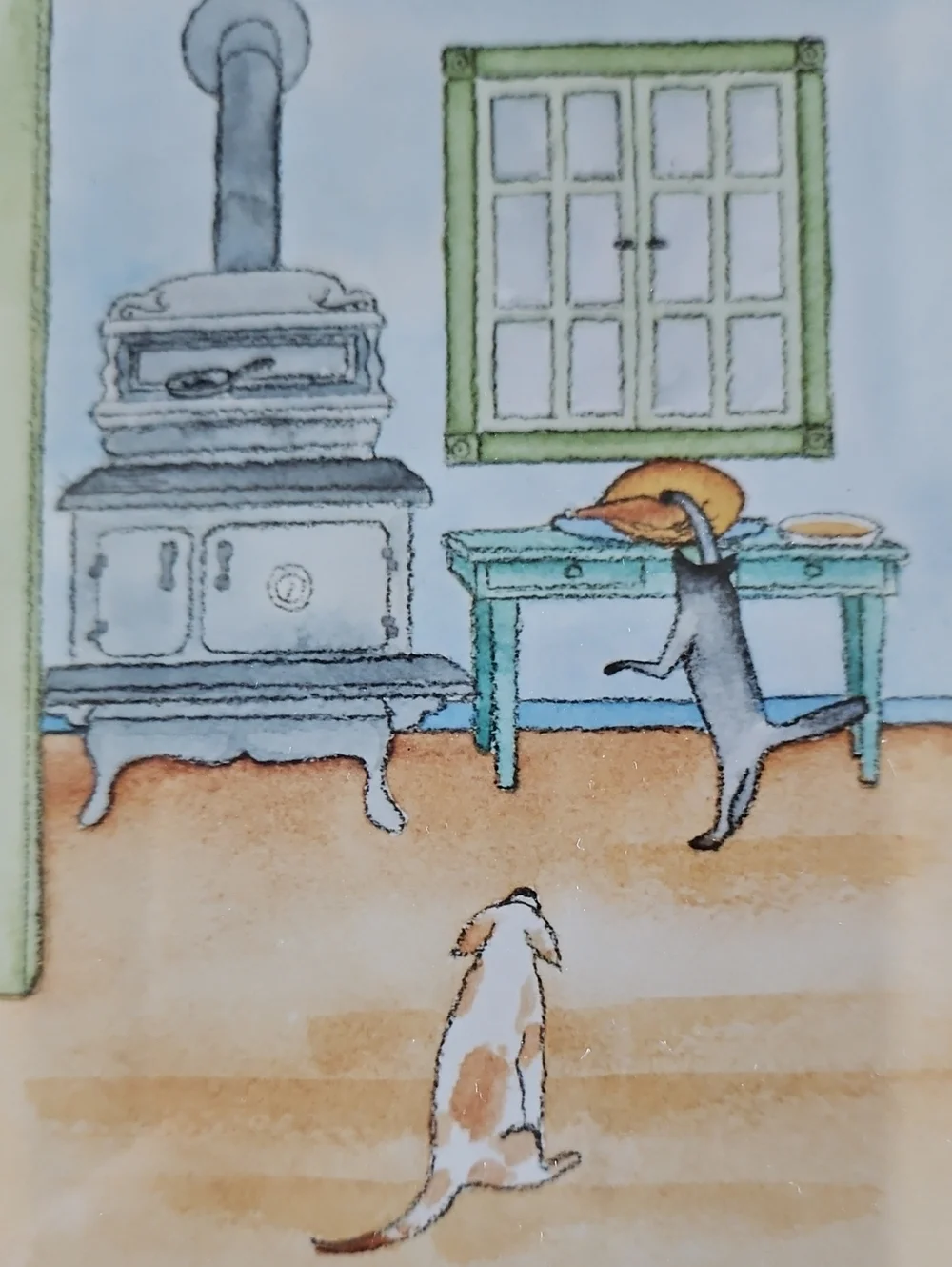 Framed Whimsical Folk Art Watercolor Illustration Signed Charles Justus
